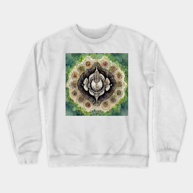 Watercolor Fractal Mandala Elephant Zentangle Crewneck Sweatshirt by Prilidiarts